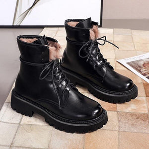 Women's Velvet Lace-up Chunky Heel Ankle Boots