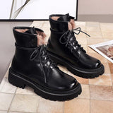 Women's Velvet Lace-up Chunky Heel Ankle Boots
