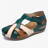 Retro Round Toe Wedge Roman Cross Buckle Women's Sandals