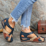 Retro Round Toe Wedge Roman Cross Buckle Women's Sandals