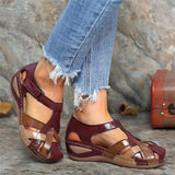 Retro Round Toe Wedge Roman Cross Buckle Women's Sandals