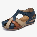 Retro Round Toe Wedge Roman Cross Buckle Women's Sandals