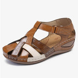 Retro Round Toe Wedge Roman Cross Buckle Women's Sandals