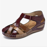 Retro Round Toe Wedge Roman Cross Buckle Women's Sandals