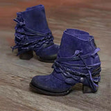 Women's Retro Round Toe Back Zipper Comfortable High Heel Ankle Boots
