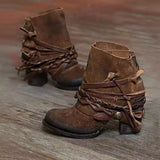 Women's Retro Round Toe Back Zipper Comfortable High Heel Ankle Boots