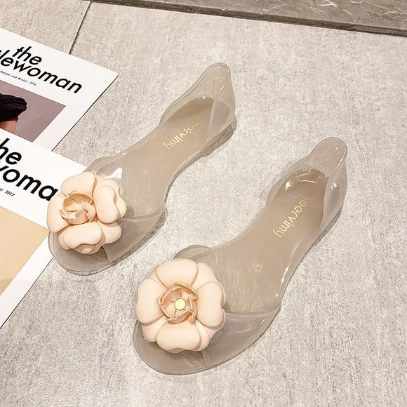 Summer Beach Shoes Fat Transparent Candy Color Flower Sandals