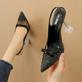 Pointed Polka-dot High Heels Bow Transparent Sandals