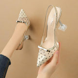 Pointed Polka-dot High Heels Bow Transparent Sandals