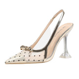 Pointed Polka-dot High Heels Bow Transparent Sandals
