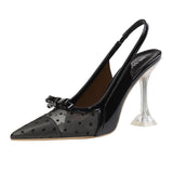 Pointed Polka-dot High Heels Bow Transparent Sandals