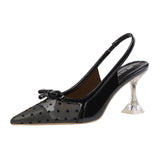 Pointed Polka-dot High Heels Bow Transparent Sandals