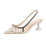 Pointed Polka-dot High Heels Bow Transparent Sandals