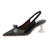 Pointed Polka-dot High Heels Bow Transparent Sandals