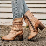 Women's Retro Solid Color Chunky Heel Boots