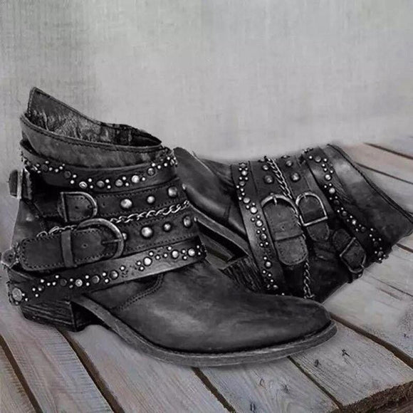 Women's Retro Rivet Chain Martin Boots
