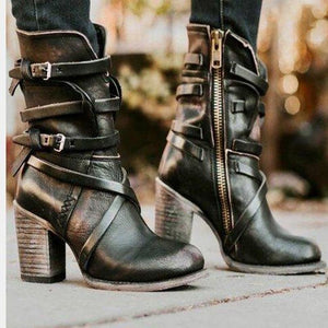 Women's Retro Solid Color Chunky Heel Boots