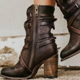 Women's Retro Solid Color Chunky Heel Boots