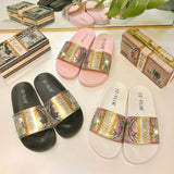 Fashionable Dollar Flat Sandals And Slippers With Rhinestones For Women