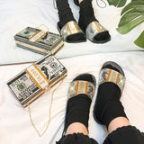 Fashionable Dollar Flat Sandals And Slippers With Rhinestones For Women
