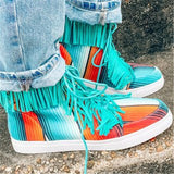 Women's Printed Tassel Canvas High-top Boots Sneakers