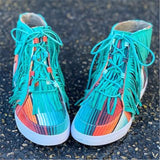 Women's Printed Tassel Canvas High-top Boots Sneakers