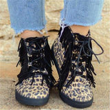 Women's Printed Tassel Canvas High-top Boots Sneakers