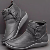 Casual Braided Strap Leather PU Flat Heel Boots