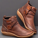 Casual Braided Strap Leather PU Flat Heel Boots