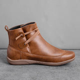 Casual Braided Strap Leather PU Flat Heel Boots