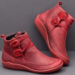 Casual Braided Strap Leather PU Flat Heel Boots