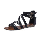 Roma Flat Wedge Heel Woven Buckle Back Zip Sandals