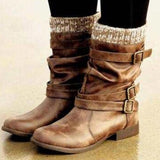 Women's Mid-Calf Knitted Buckle Martin Boots