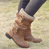 Women's Mid-Calf Knitted Buckle Martin Boots