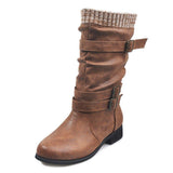 Women's Mid-Calf Knitted Buckle Martin Boots