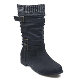 Women's Mid-Calf Knitted Buckle Martin Boots