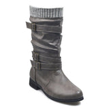 Women's Mid-Calf Knitted Buckle Martin Boots