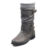 Women's Mid-Calf Knitted Buckle Martin Boots