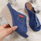 Women's Summer Denim Wedges Peep Toe Sandals