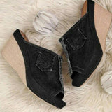 Women's Summer Denim Wedges Peep Toe Sandals