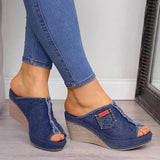 Women's Summer Denim Wedges Peep Toe Sandals