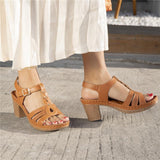 Women's Leather Sandals With Metal Buckle Stitching
