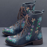 Retro Flowers Embroidered Leather Boots