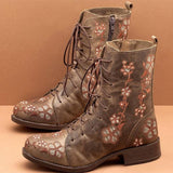 Retro Flowers Embroidered Leather Boots