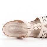 Women's Leather Sandals With Metal Buckle Stitching