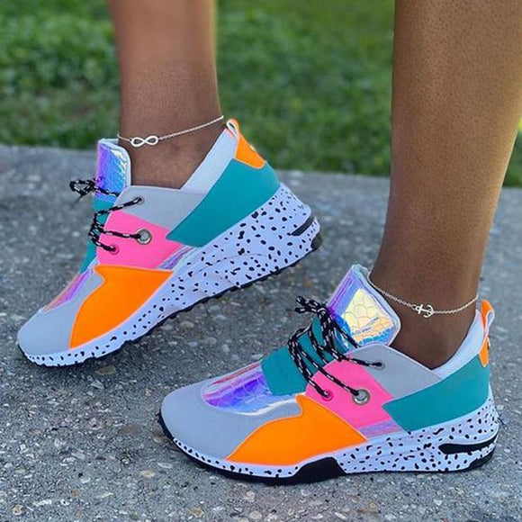 Women's Mixed Color Wedge Heel Sneakers