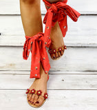 Bohemian Bow Tie Women Flat Sandals