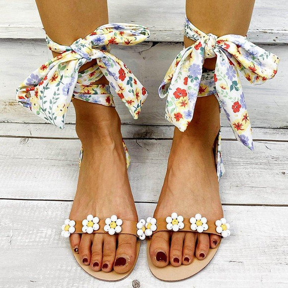 Bohemian Bow Tie Women Flat Sandals
