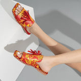 Flower Tassel Flat-heel Solid Color Women's Sandals And Slippers