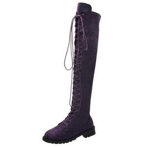 Women's Lace-up Over The Knee Boots Fabric Low Heel Boots